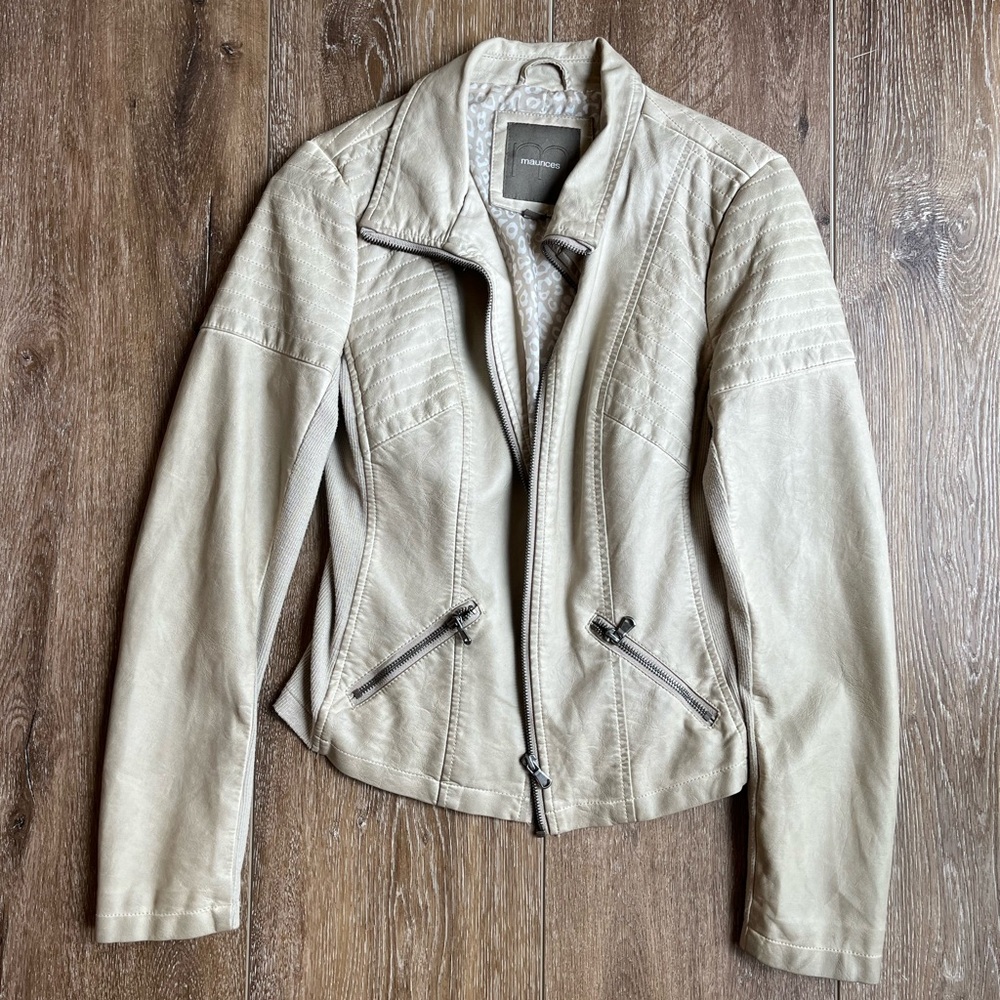 Maurices tan leather jacket with zippers